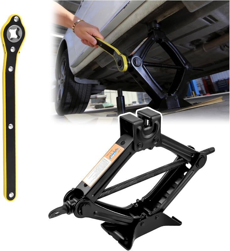 Gato de tijera resistente para auto, kit de gato de auto de tijera portátil con capacidad de 1,5 T (3307 libras) y mango de trinquete, kit de cambio de neumáticos para autos esenciales como kits de emergencia para autos