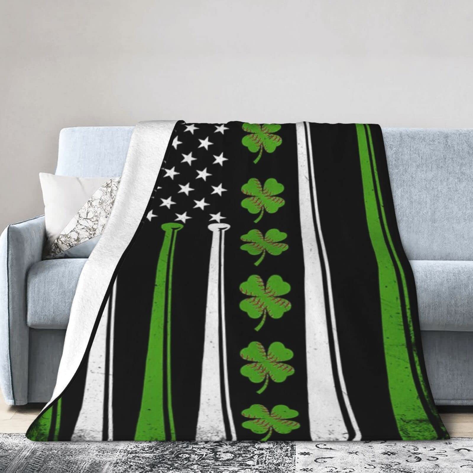 Lsjuee Flannel Fleece Blanket 50"X40" Baseball St Patrick‘s Day Bed Throw Blanket Lightweight Ultra-Soft Travel Spring Blankets for Couple Keep Warm