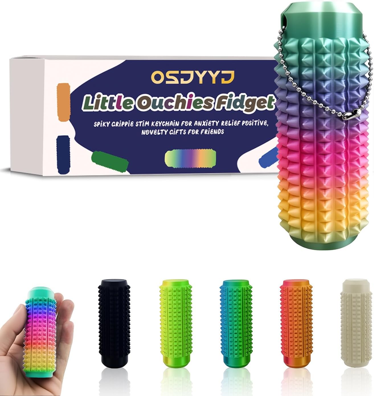 Little Ouchies Pain Fidget – Spiky Sensory Roller for Adults, 3D Printed Tactile Stim Keychain, Discreet Pocket-Sized Ouchies Fidget Toy for Anxiety Relief (Candy Color, M)