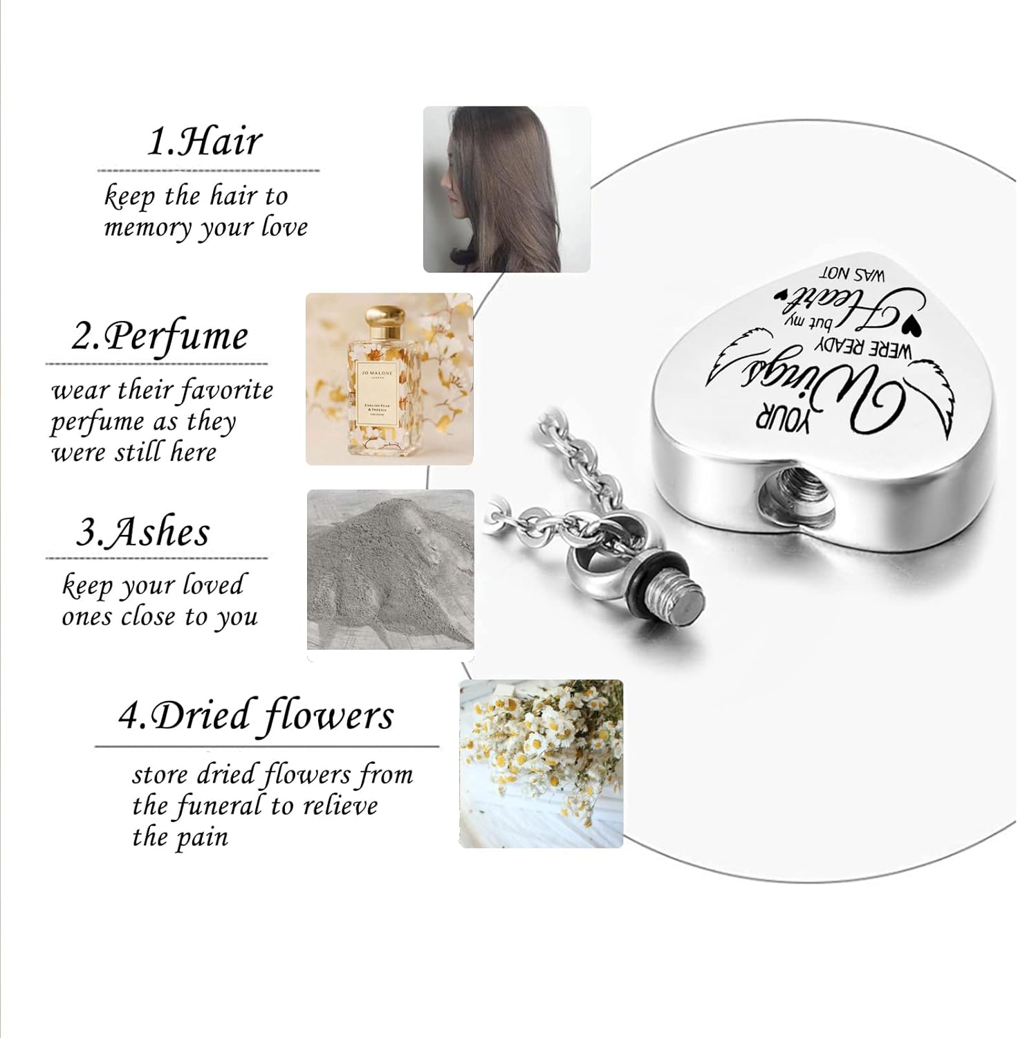 Cremation Heart Urn Necklace for Ashes for Women with 12 Birthstones, Cremation Ashes Jewelry Keepsake with Angel Wing - Your Wings were Ready, But My Heart was Not … - Image 3