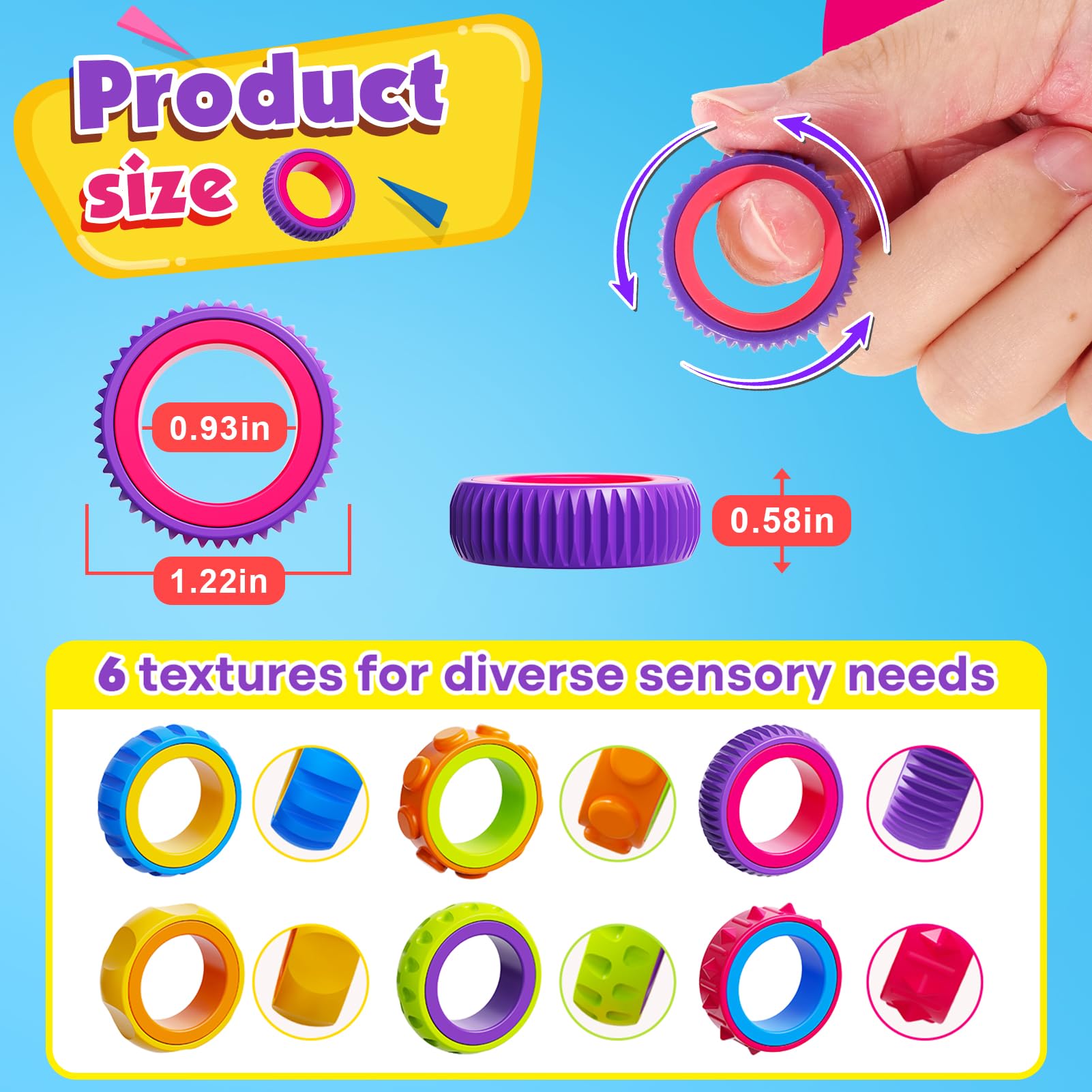 OleOletOy Fidget Toy Sensory Rings for Kids: 24pcs Spinner Ring Bulk, Autism Toys for Stress Calming - Image 2