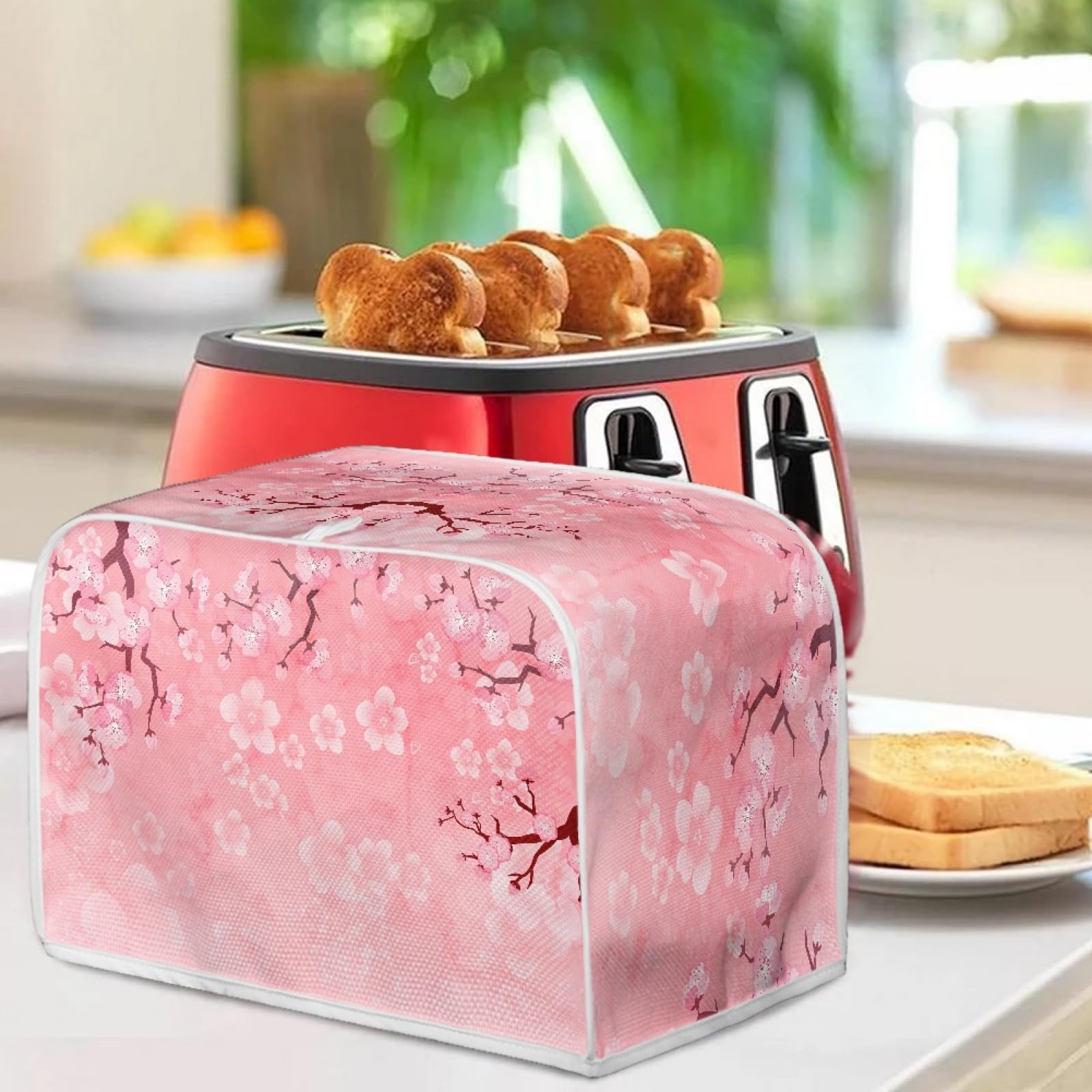 Dajingkj Afdekhoes voor 4 sneetjes, met zijvak, breed slot, polyester stof, gewatteerd, vier delen, broodrooster, oven, stofdicht, afdekking, keukenorganizer, tas