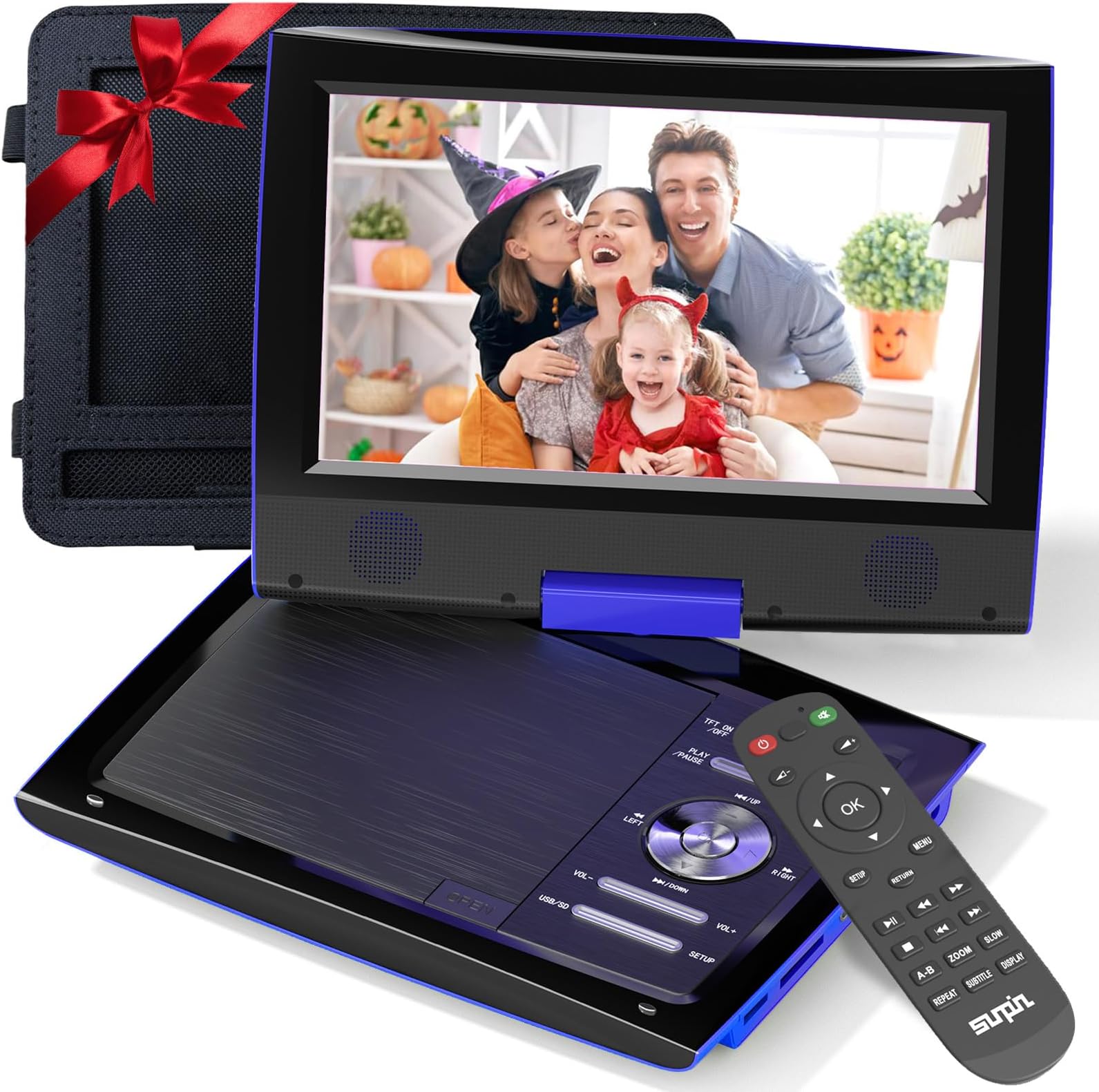 11" Portable DVD Player for Car and Kids with 9.5 inch HD Swivel Screen, 5 Hour Rechargeable Battery, Dual Earphone Jack, Supports SD Card/USB/CD/DVD, with Extra Headrest Mount Case (Blue)