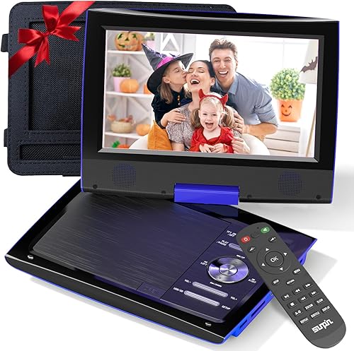 SUNPIN Reproductor de DVD portátil de 11 pulgadas para automóvil y niños con pantalla giratoria HD de 9.5 pulgadas, batería recargable de 5 horas,