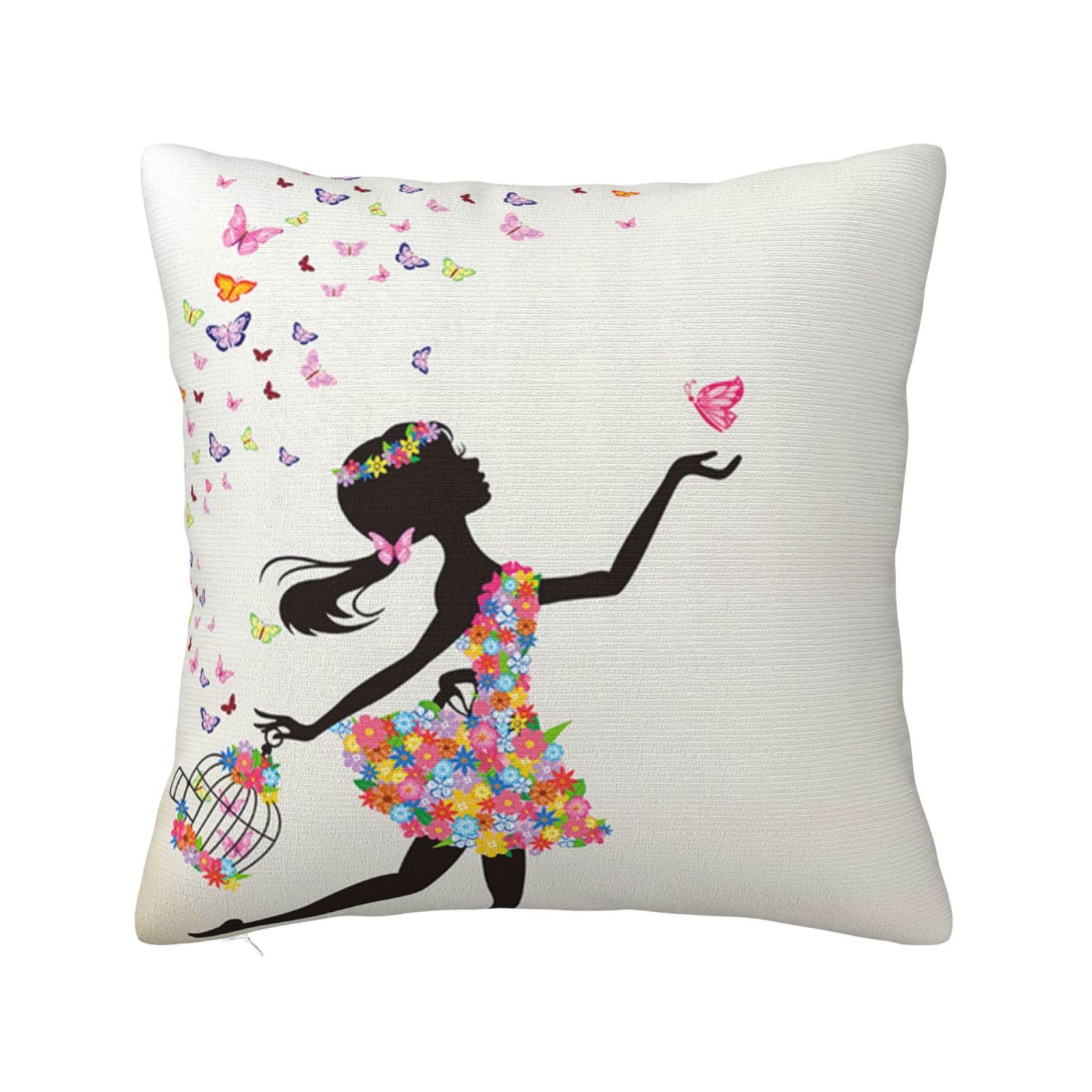Girl Dance Butterfly Print Cushion Covers,Square Pillow Case Home Decorative For Men/Women Living Room Bedroom Sofa Chair 16"X16"