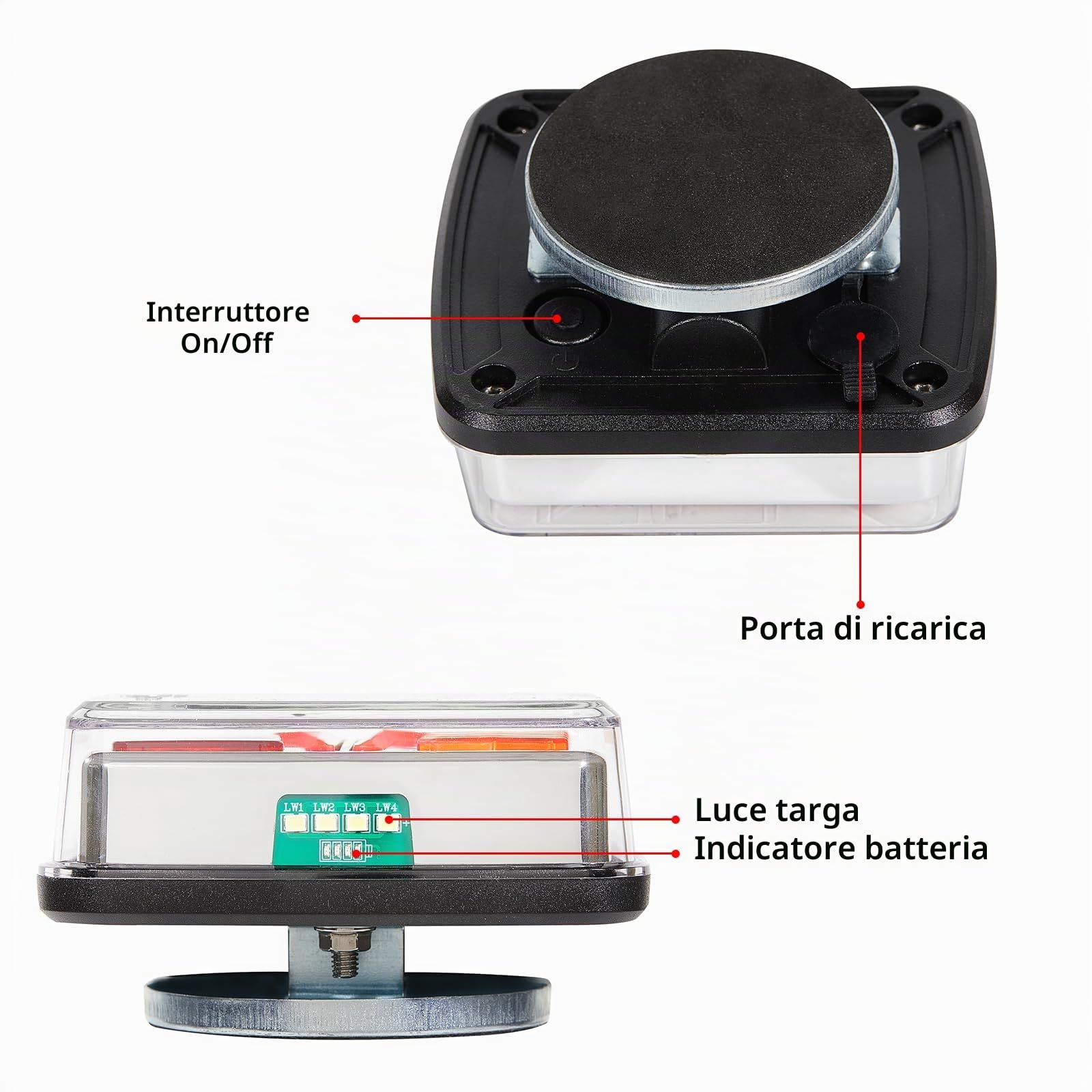 D-TECH Kit senza fili 12V 24V universale rimorchio fanali posteriori LED magnetici posteriore