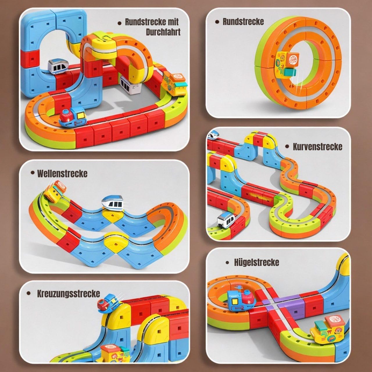 Flexible 3D Rennbahn mit Kurven, Steigungen & Loopings, motorisiertes Fahrzeug, modulares magnetisches Stecksystem, kreatives Bauspiel für Kinder, 56/80/150 Teile Set (150)