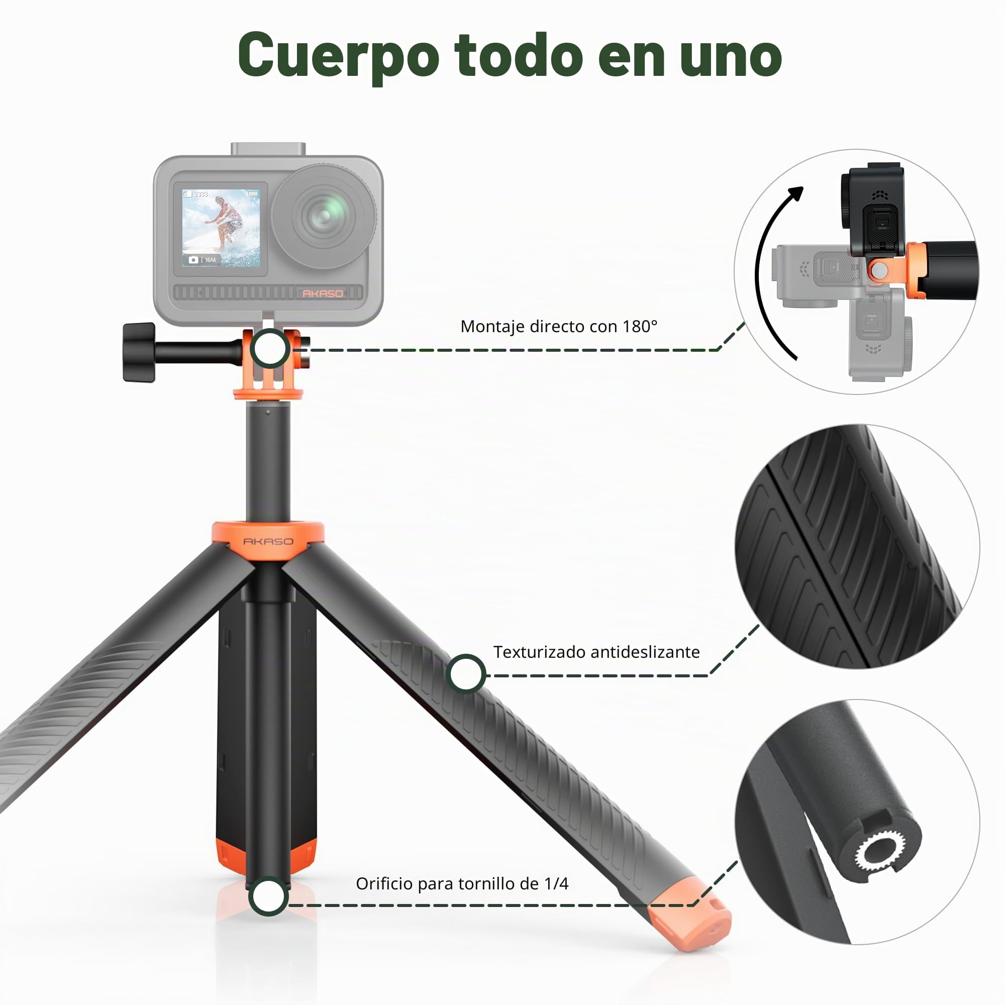 AKASO Palo de Selfie Trípode con empuñadura Flotante, Compatible con Gopro Hero 13/12/11/10/ 9/MAX/dji Osmo Action AKASO EK7000/Brave 4/Brave 7 LE/Brave 7 Cámara de Acción Accesorios