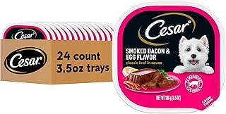 Cesar Wet Dog Food Classic Loaf in Sauce Smoked Bacon & Egg Flavor, 3.5 oz. Easy Peel Trays (24 Count, Pack of 1)
