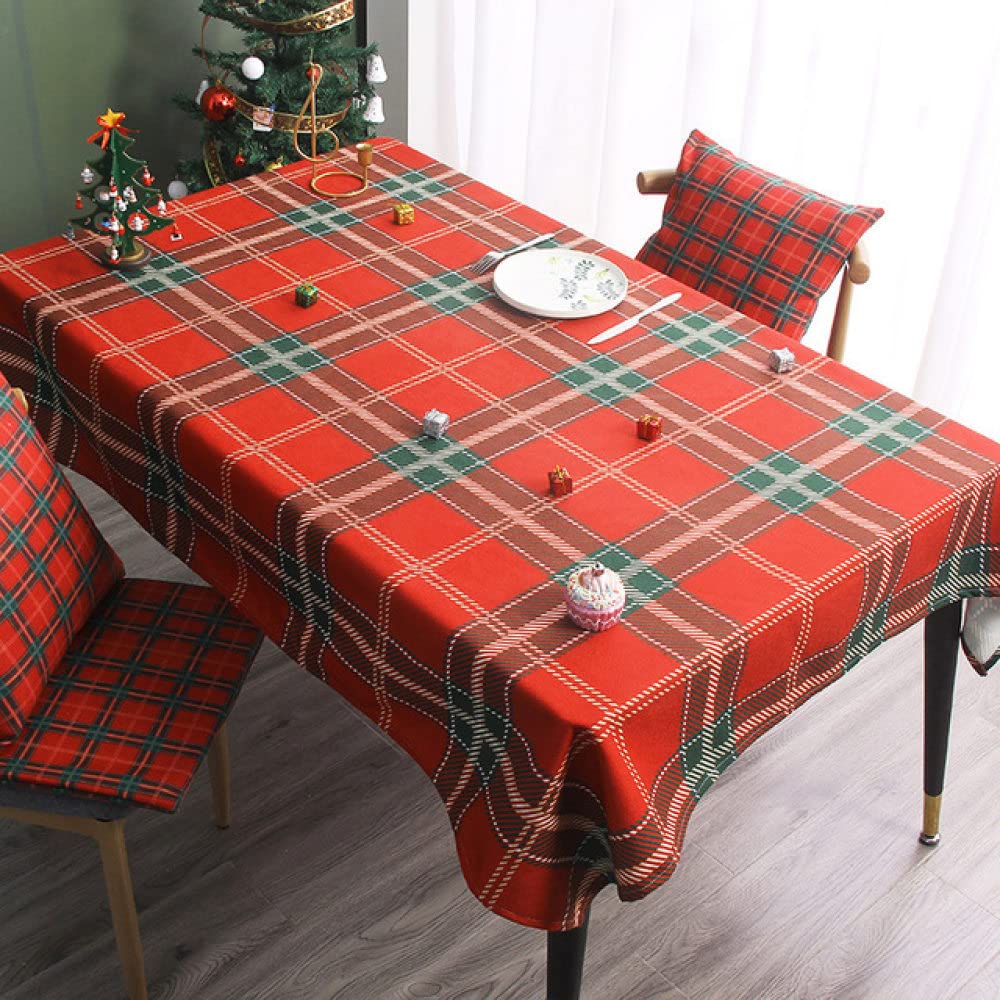 Nappe de Noël à carreaux rouges nordiques en tissu rectangulaire pour table 100x160 cm