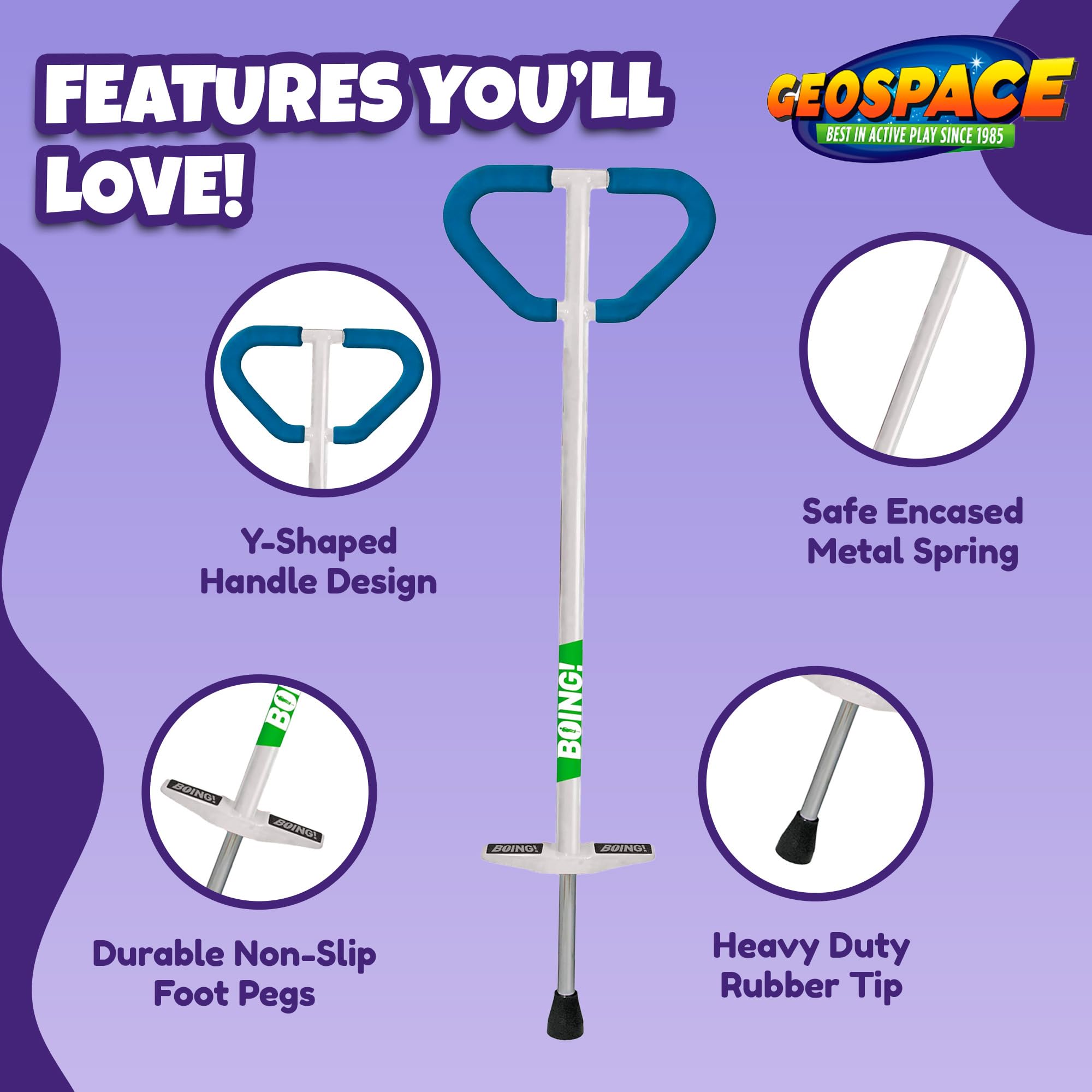 Geospace Jumparoo Boing! 'MAX' Large POGO Stick for Kids, Teens or Riders 90-160 lbs - Excellent Outdoor Active Play Toy - Improves Balance, Coordination as Well Exercise & Fitness (Black/Orange) - Image 4