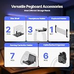 PEGZONE Gaming Pegboard Controller & Headphone Wall Mount, 14pcs, Black | Modular Design, Xbox PS5 PS4 Switch Compatible, Disc Shelf Organizer, Video Game Storage