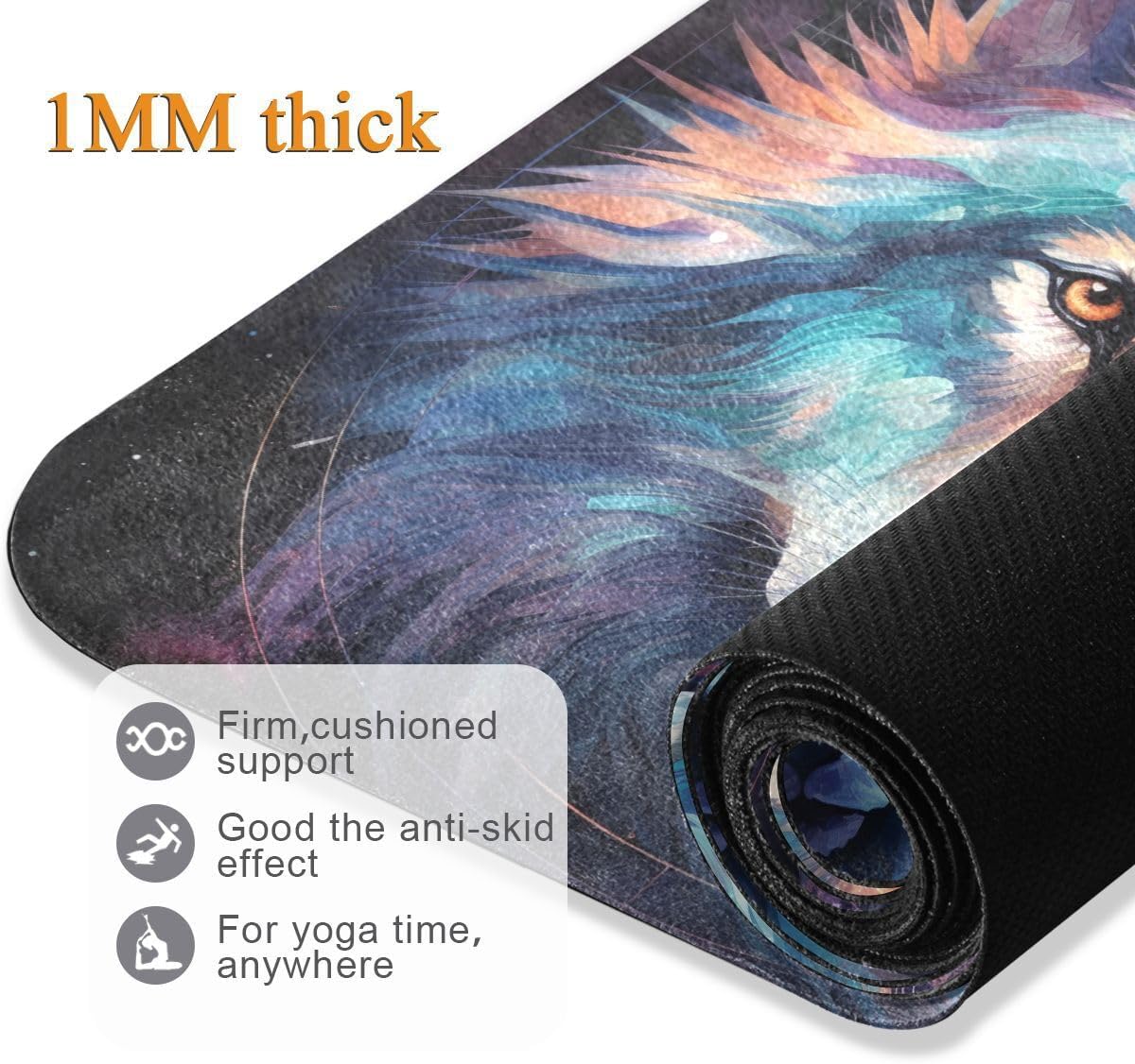 ALAZA Wolf Galaxy Watercolor Yoga Mat Non Slip Fitness Exercise Mat, Workout Mat for Yoga, Pilates and Floor Exercises