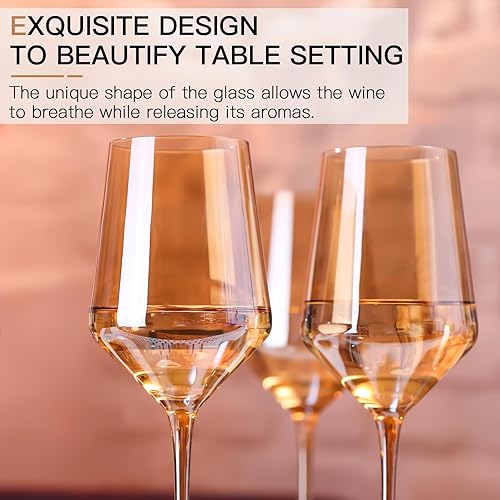 Miniatura 5 de Physkoa Juego de copas de vino ámbar de 6 a 15 onzas sopladas a mano, copas de vino de tallo largo, copas de vino únicas, regalo para bar, fiesta,