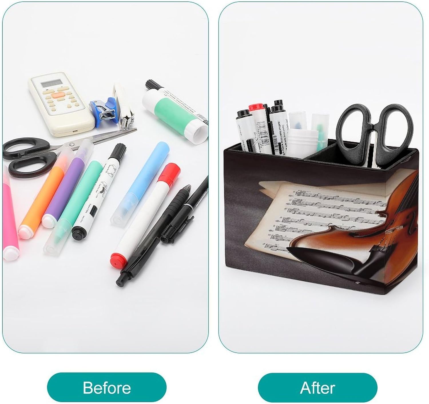 Violin Sheet Music Pen Holder Double Compartments Pen Cup Fashion Makeup Brush Holders Leather Pencil Holder for Work Locker Accessories Modern Pencil Cup for Desk Organizer image 3