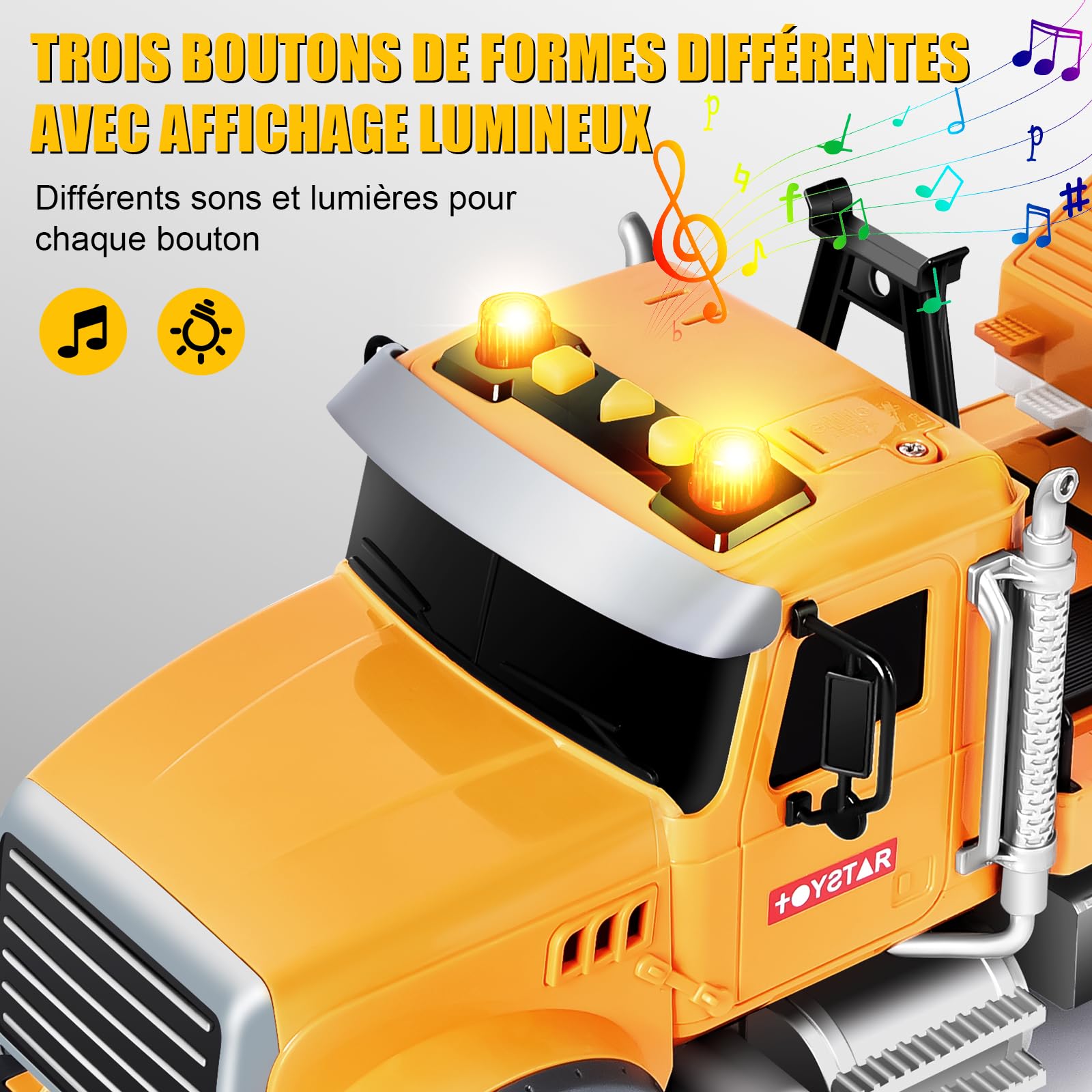 Aragallant Camion Grue Jouet Enfant, Grue de Chantier avec Son, Véhicule Chantier Jouet Garçons, Cadeaux pour Enfants de 5 à 7 Ans