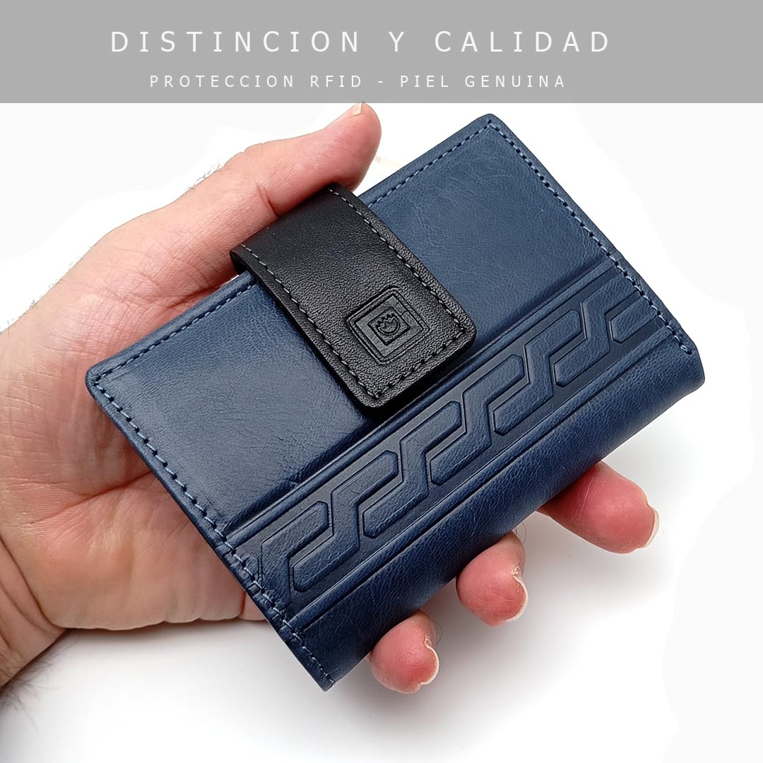 Cartera de Mujer en Piel Pequeña - Hecho a Mano - RFID - 39272 Azul