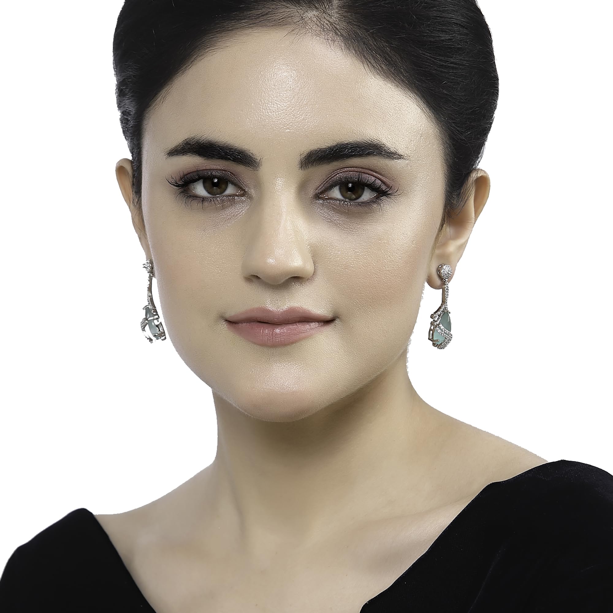 Diamond Drop Earrings, Rhodium-Plated