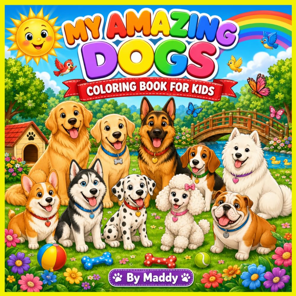 My Amazing Dogs: Coloring Book for Kids Ages 3–8 | 23 Adorable Dog Breeds | Big Bold Easy Designs | Fun Learning Activity for Preschool, Kindergarten & Early Elementary