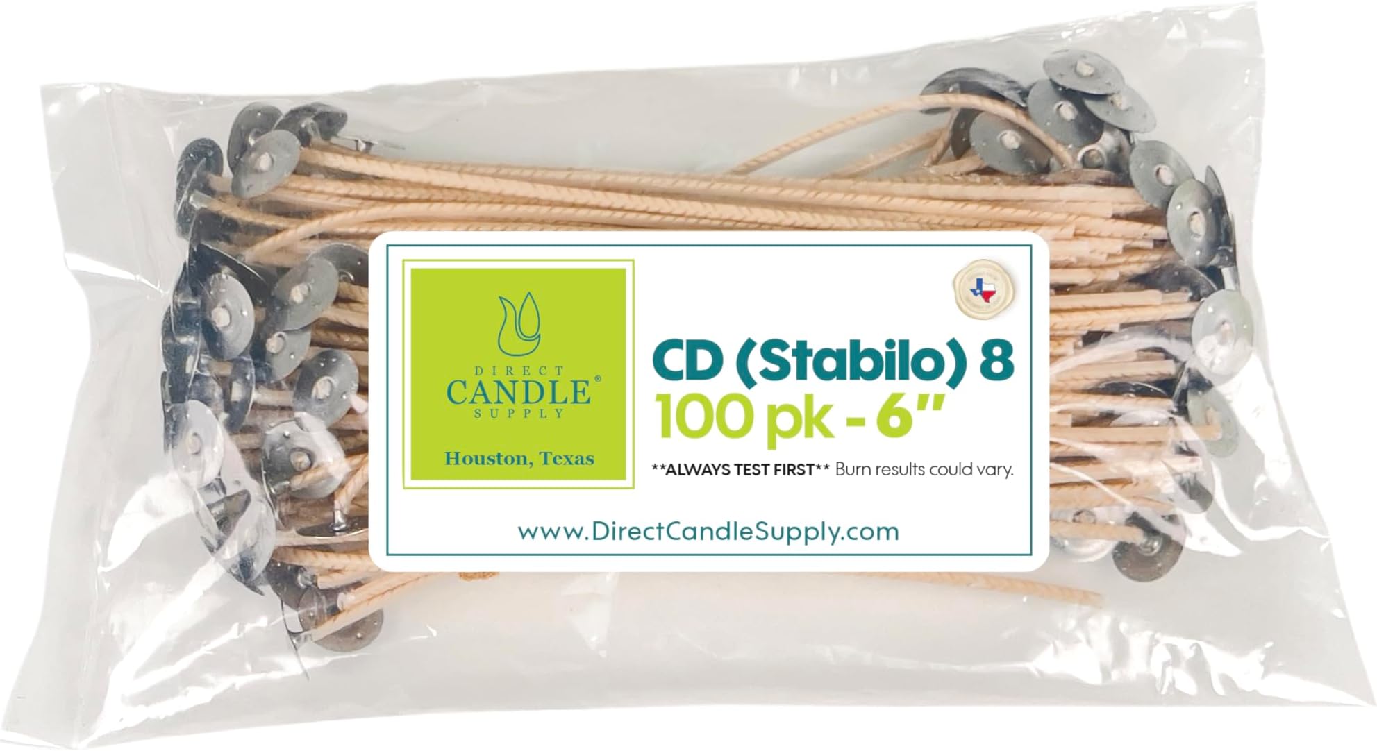 Direct Candle Supply Candle Wicks for Candle Making | 6 inch Stabilo CD 8 Wicks | 100pcs of Cotton Wicks for Candles and Candle Making Supplies