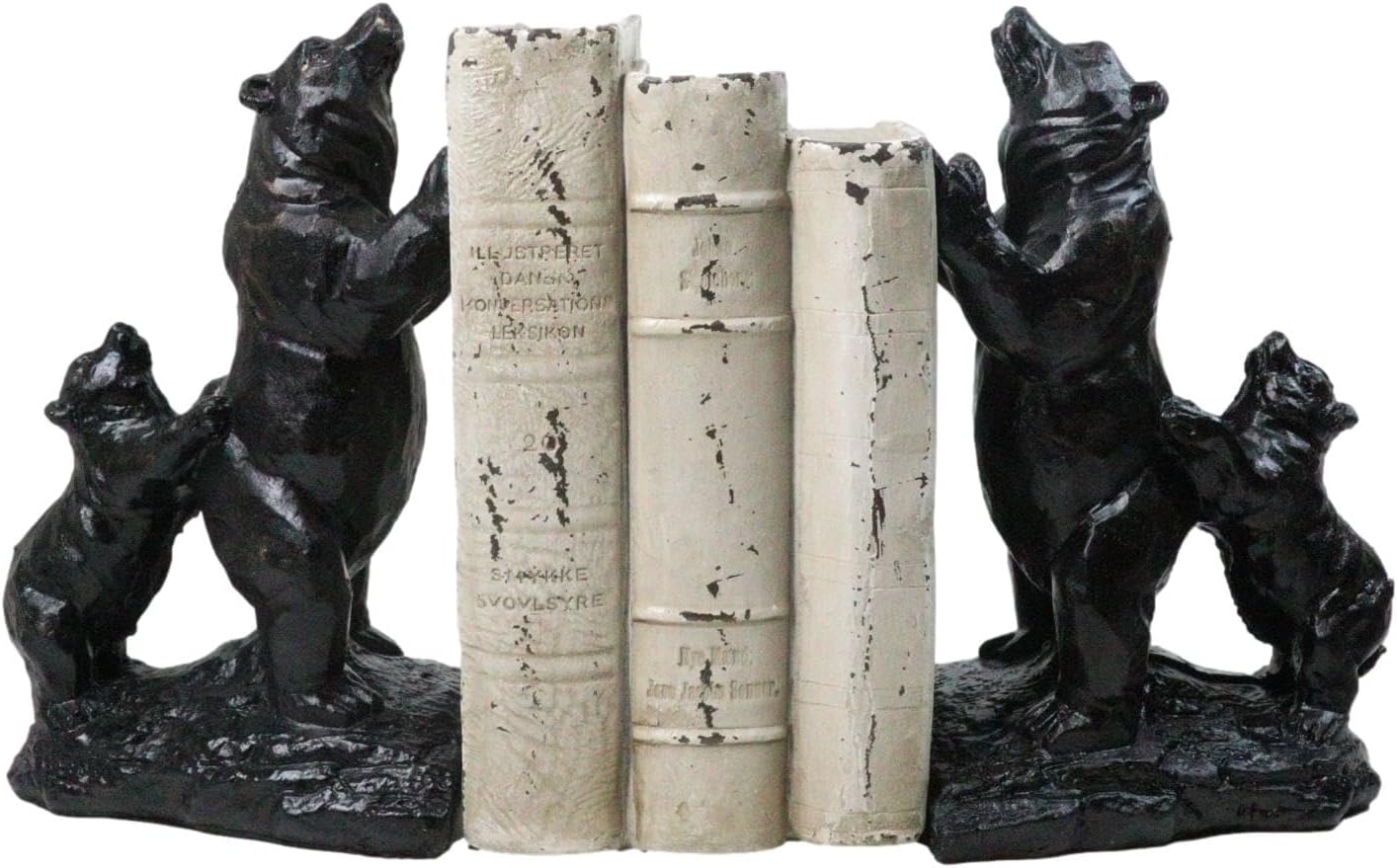 Ebros Gift Wildlife Family Grizzly Mama and Papa Bear with Cubs Pushing Weight Bookends Pair Resin Figurine 8" H