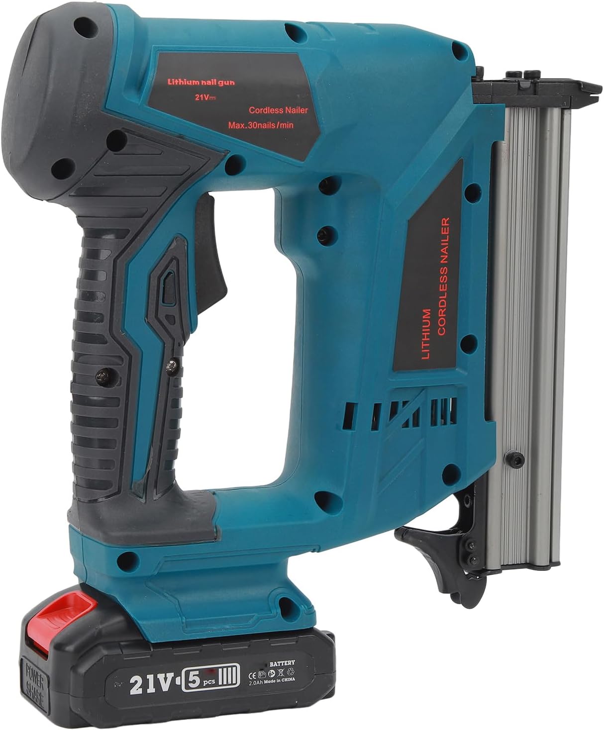 Cordless Brad Nailer, F30C Cordless Nail Gun with Battery Charger, Wrench, Electric Staple Gun, Power Tacker for Upholstery, Material Repair, Carpentry, DIY (US Plug 100‑220V)
