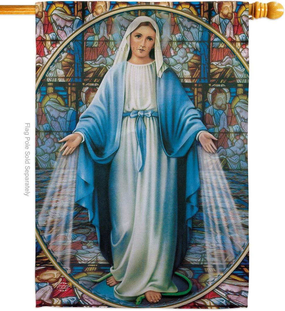 Our Lady of Grace House Flag - Religious Faith Hope Peace Dove Christian Religion Easter - Decoration Banner Small Garden Yard Gift Double-Sided Made in USA 28 X 40