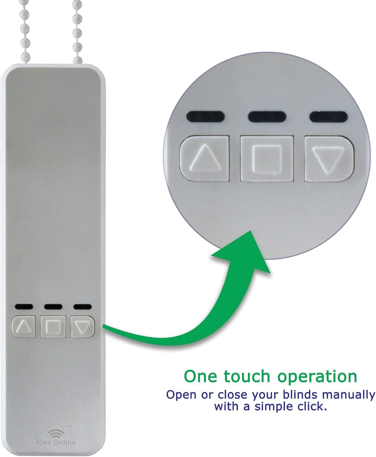ബ്ലൈൻഡ് മോട്ടോറിലെ വൺ-ടച്ച് ഓപ്പറേഷൻ ബട്ടണുകളുടെ ക്ലോസ്-അപ്പ്