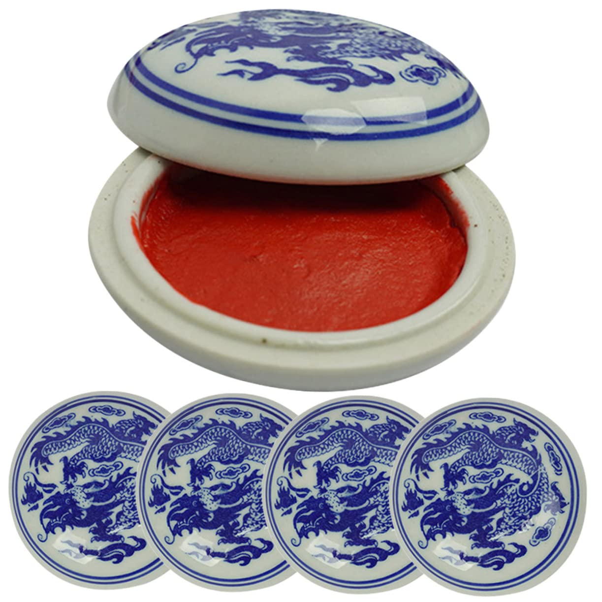 DOITOOL 5stücke Stempelkissen Mit Keramikbox Exquisites Kalligrafie-stempelkissen Rotes Stempelkissen Für Praktisches Täglichen Gebrauch Kalligrafie-zubehör Für DIY-malerei Und