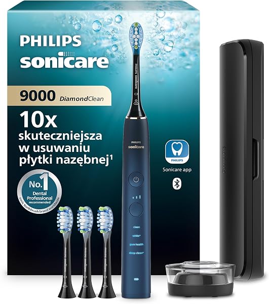 Szczoteczka elektryczna Philips Sonicare DiamondClean 9000, wersja specjalna, szczoteczka soniczna z aplikacją, czujnik nacisku, podstawka do ładowania, kolor Aquamarine, model HX9911/89