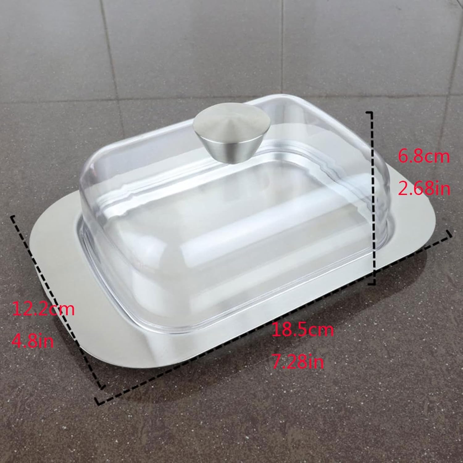Butter Container Stainless Steel Butter Dish Box Containe Cheese Bread Storage Tray with Lid Fresh-Keeping Insulation Plate for All Types of Butter (Color : Transparent)