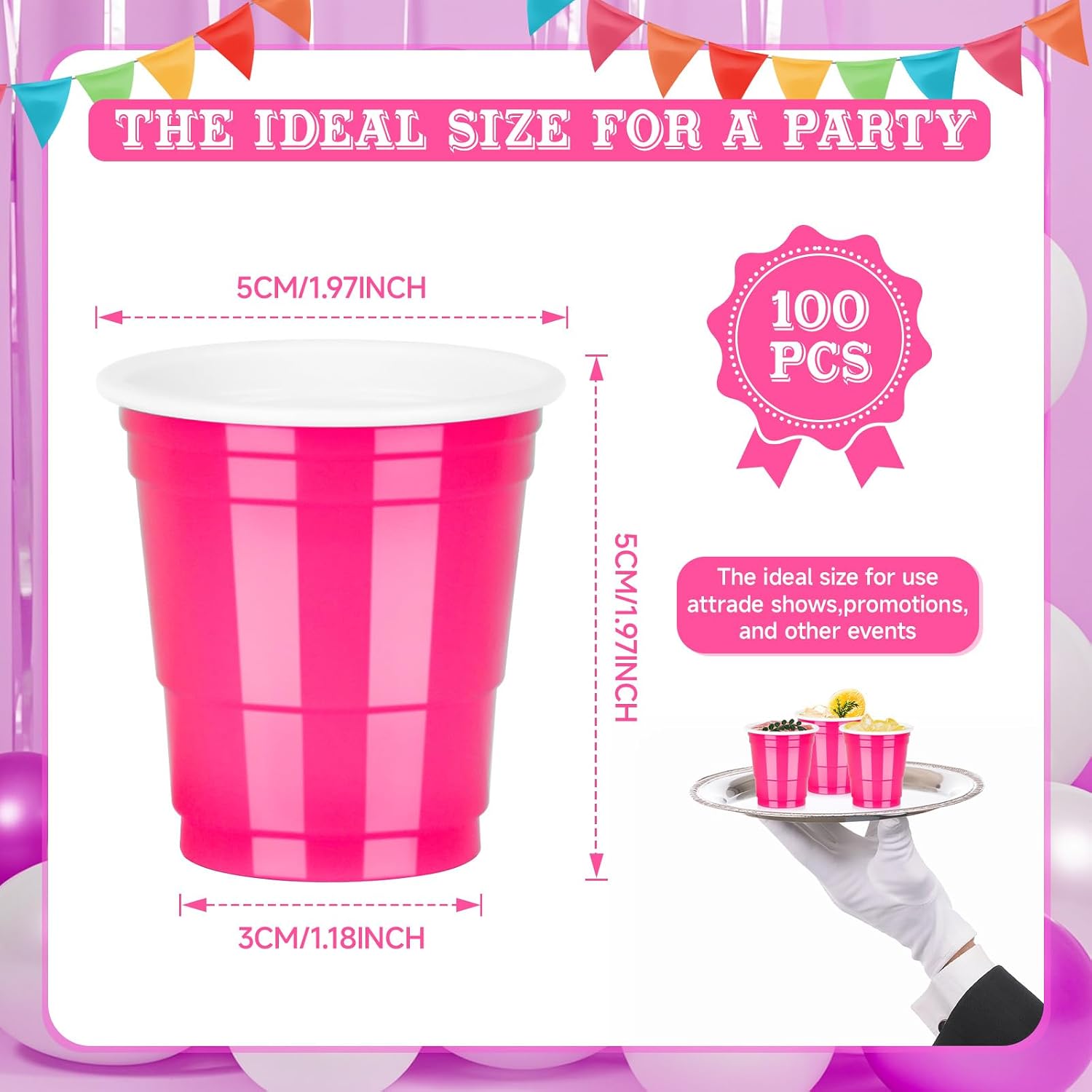 100 Pack Red Pink Shot Glasses - 2oz Disposable Plastic Cups for Easter Spring Parties Mother's Day Graduation Celebrations & Wedding Gifts image 2