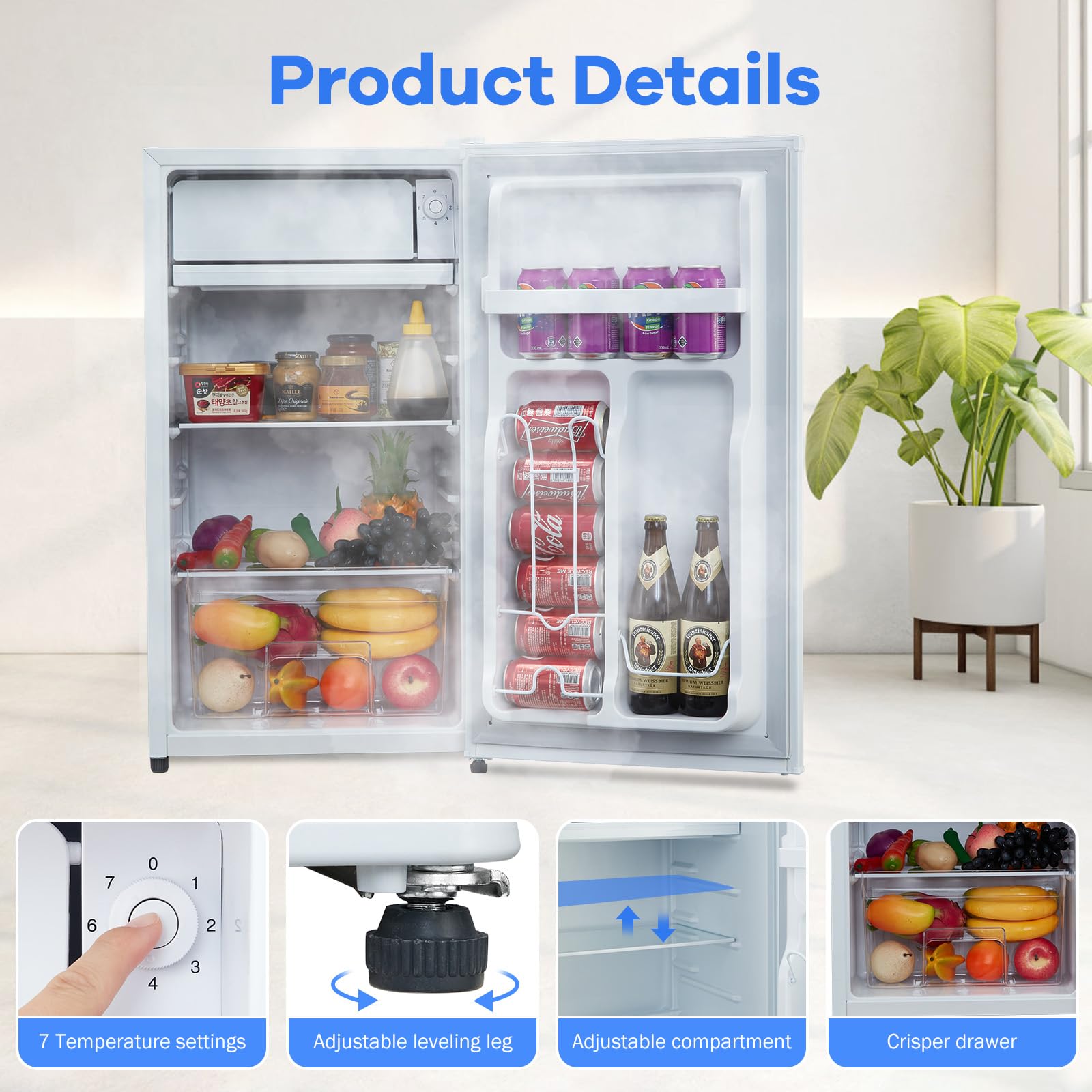 4.3 Cu.Ft Single Mini Refrigerator-Freezer Compartment-Adjustable Thermostat Control-Reversible Doors-Ideal For Dorm, Office, RV, Garage, Apartment on Fridge.com - View 3