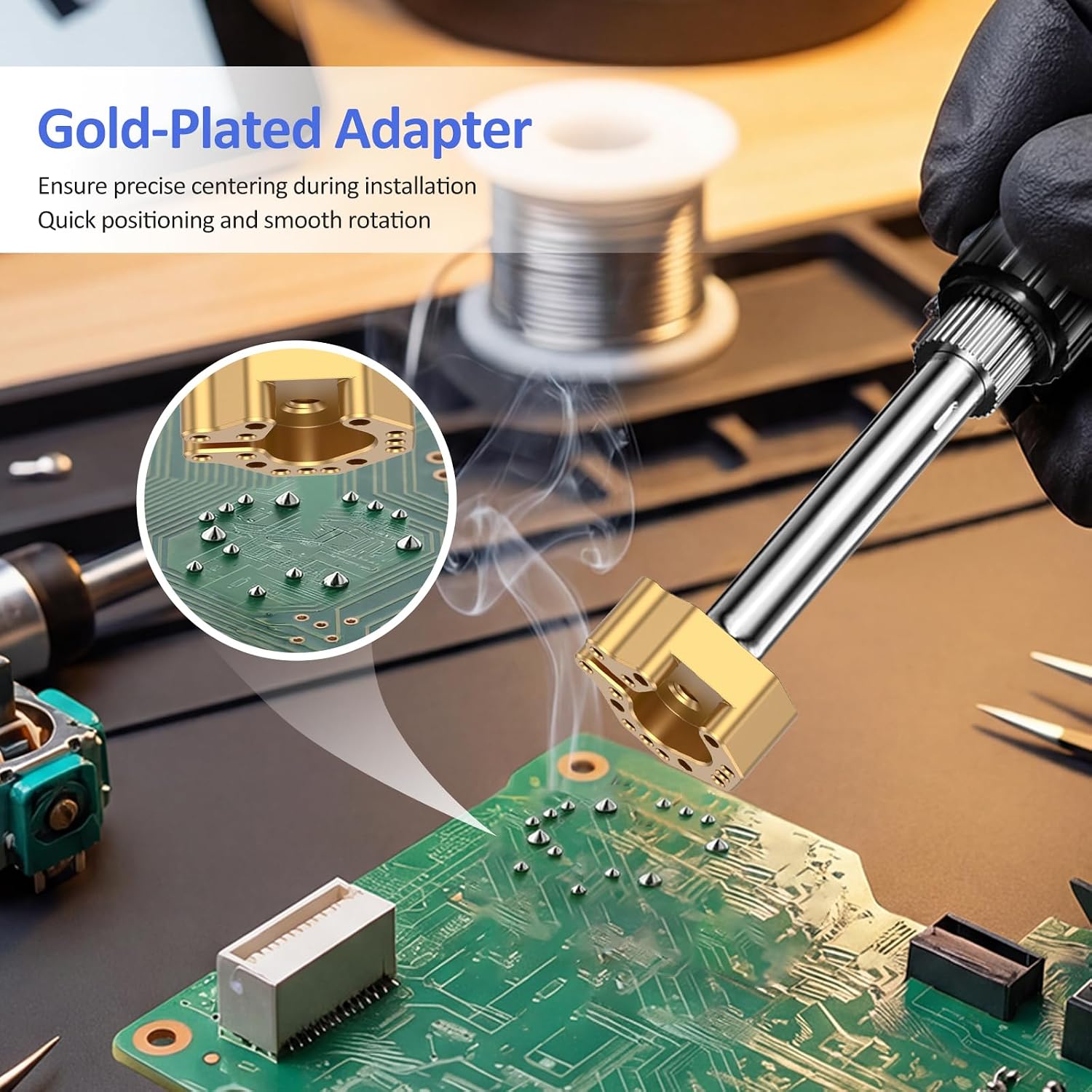 Joystick Soldering Iron Tip with Adapter for P5, P4, Series X/S, One & Switch Controllers, Multi-Hole Chrome-Plated Copper, Extremely Fast Heat Conduction, High Precision Alignment