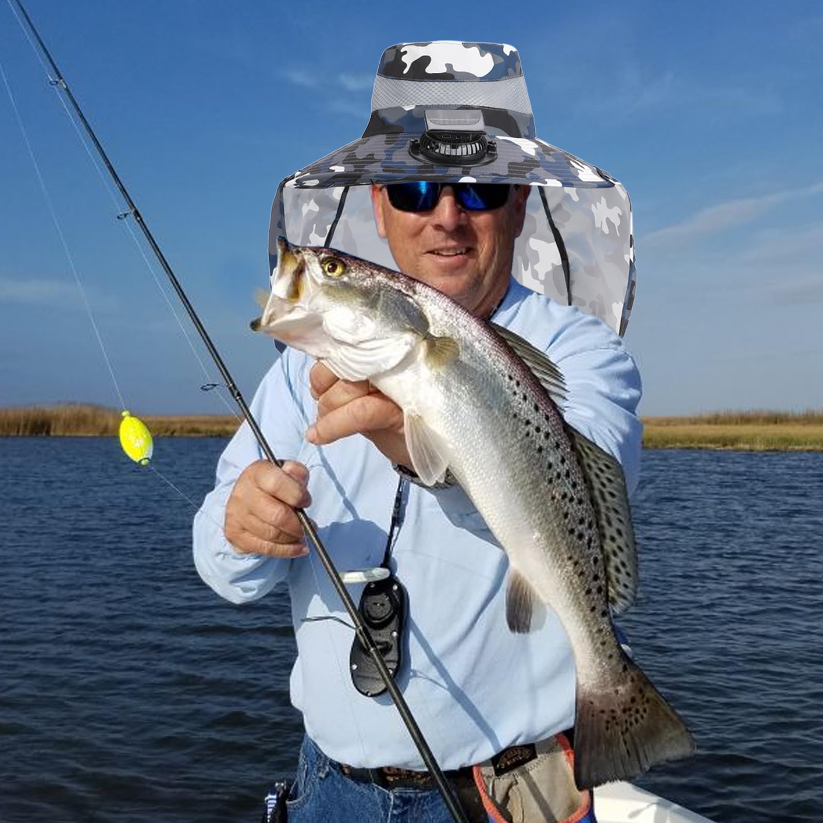 Chapeau avec Ventilateurs Solaires Chapeau de Pêche avec Large Bord