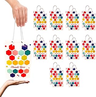Birthday Popper Premium Small Thank You Paper Goody Bags for Return Gifts (Set of 20) - Multicolor Size: 6 x 9 x 3 Inches