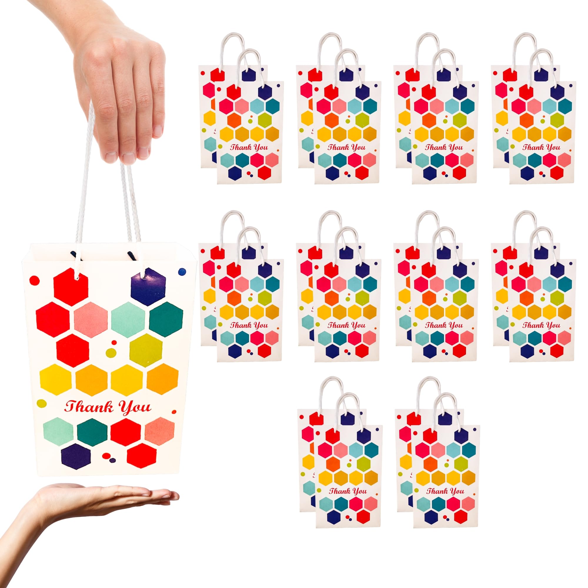 Birthday Popper Premium Small Thank You Paper Goody Bags for Return Gifts (Set of 20) - Multicolor; Size: 6 x 9 x 3 Inches-image-14