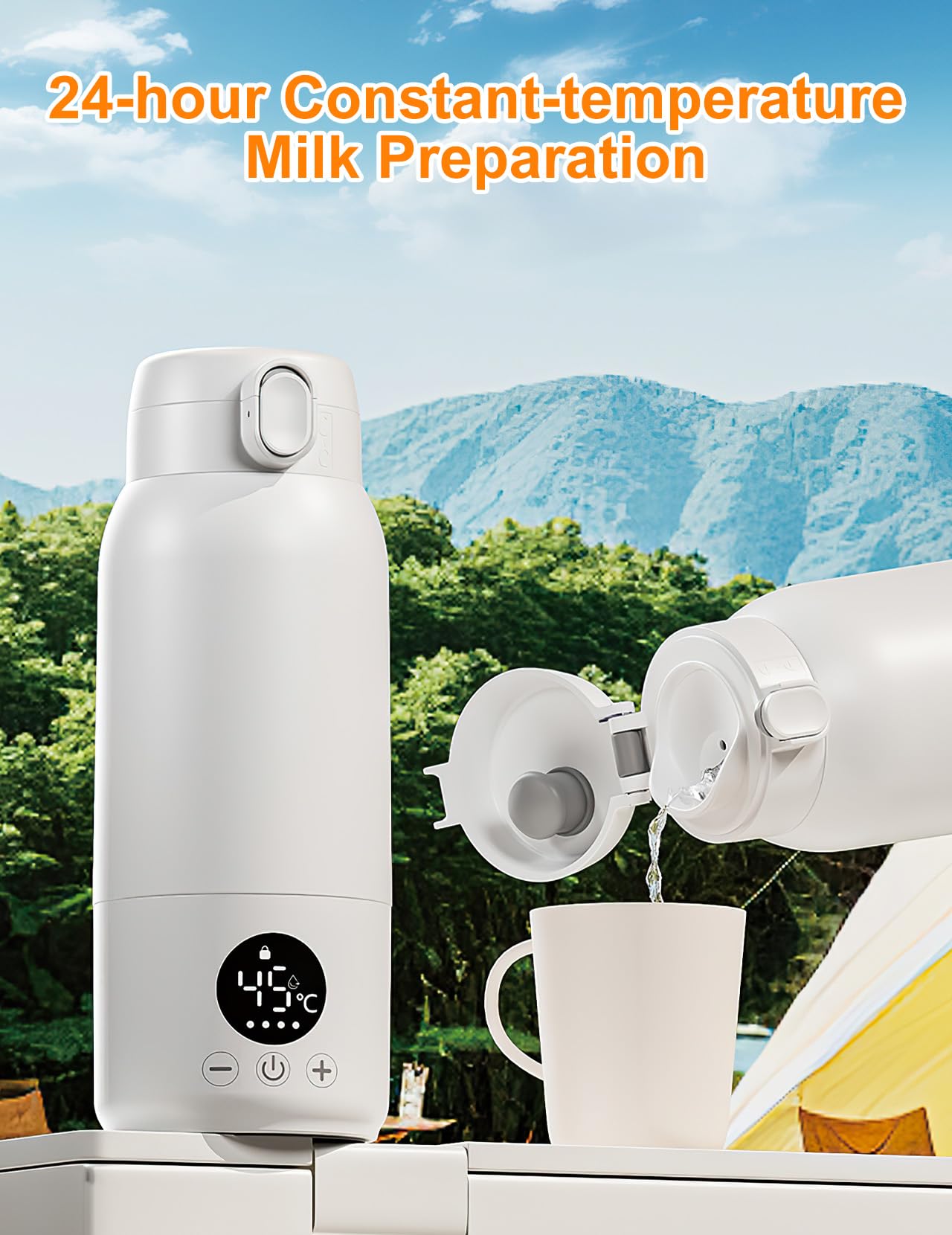 Chauffe-biberon pour Bébé, 500ml Chauffe-biberon Portable | Réchauffe L'eau ou le Lait, Avec Câble USB & Brosse de Nettoyage pour les Voyages Alimentation Nocturne