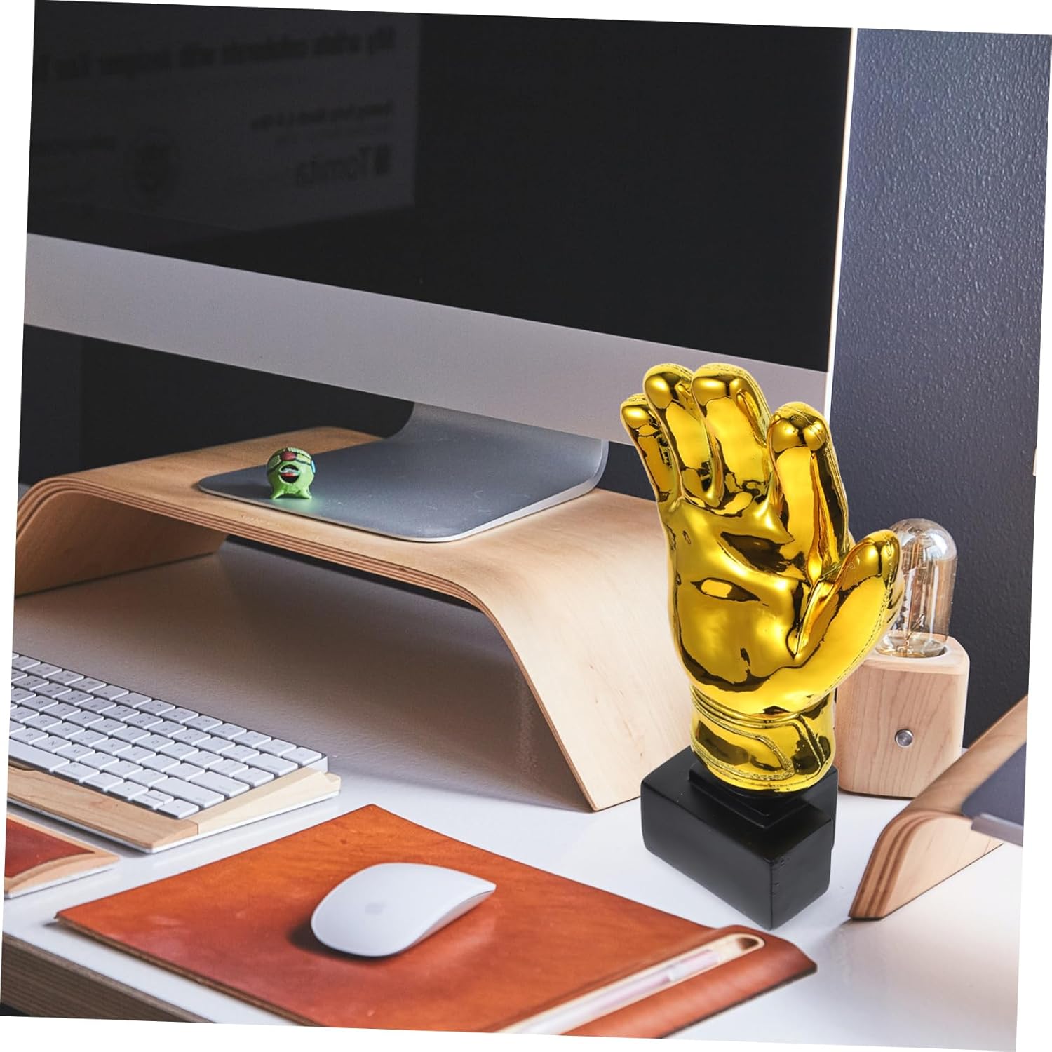 Goalkeeper Gloves Shape Trophy Golden Resin Award for Goalie for Soccer Matches School Competitions and Office Decor Durable Trophy Cup