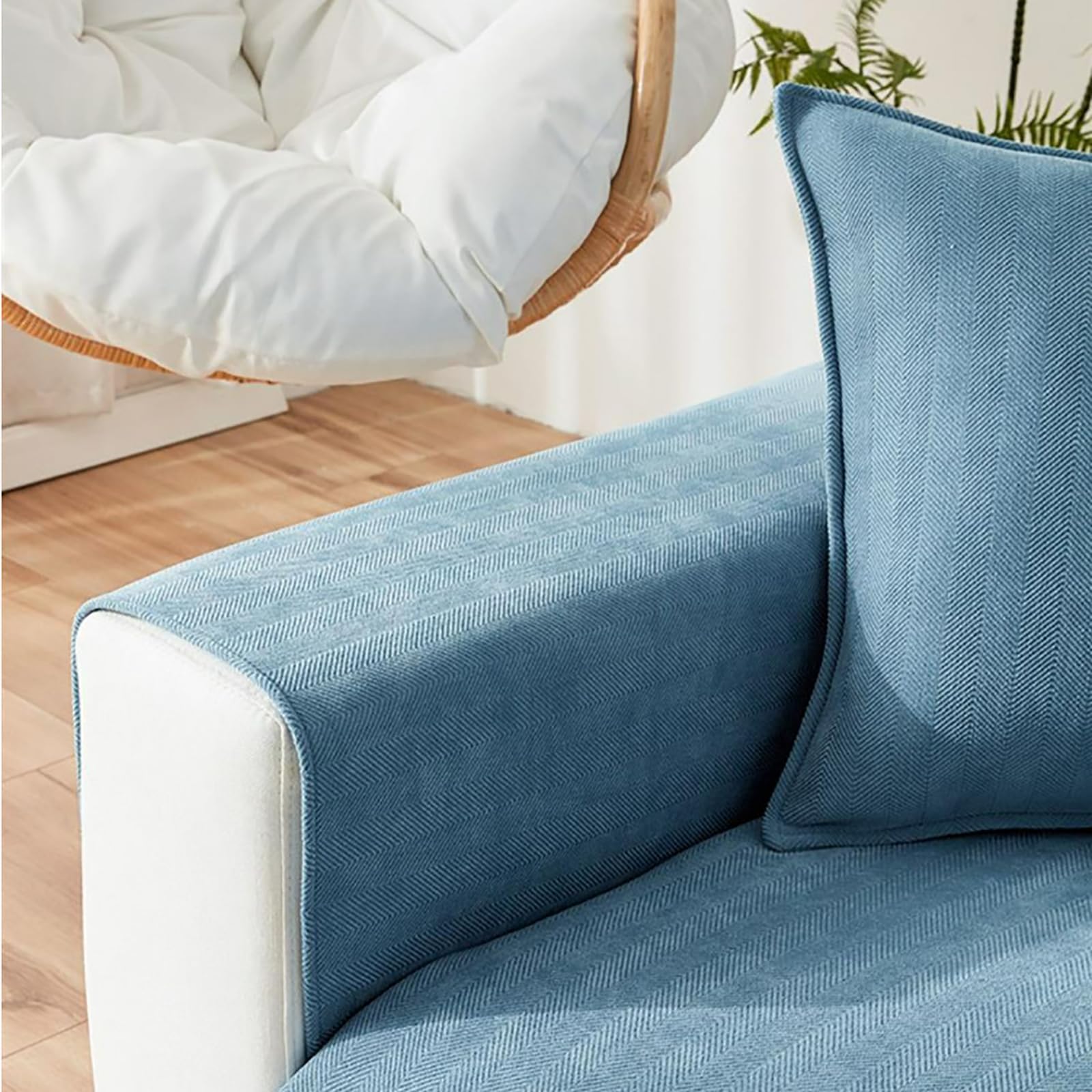 Fodera Divano Funny Fuzzy In Ciniglia A Spina Di Pesce, Antiscivolo Con Particelle Silicone, Color Grigio Azzurro, Misura 90x210 Cm (1 Pezzo)