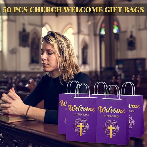 Miniatura 6 de Chuangdi 50 bolsas de regalo de bienvenida para la iglesia, bolsas de bienvenida religiosas, bolsas de regalo de bienvenida a nuestra iglesia, para