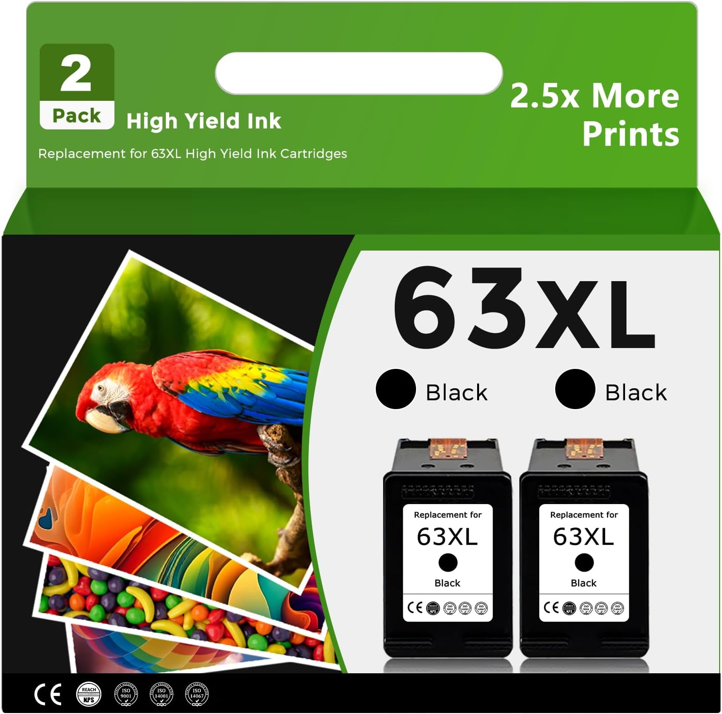 63XL Black Ink Cartridge Replacement for HP 63 XL 2 Pack for HP63 HP63XL for 4650 3830 5255 4520 4655 5222 5200 5258 5212 3632 5252 4652 4510 3631 3630 1112 2130 4512 2132 3634 5260 3833 4654