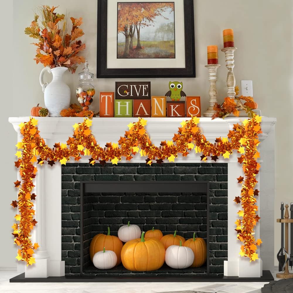 DIYDEC 33ft Thanksgiving Fall Tinsel Garlands Golden Copper