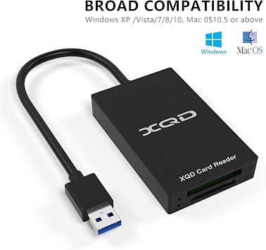 XQD Card Reader, USB 3.0 XQD/SD Card Reader Dual Slot Memory Card Reader 5Gpbs Super Speed Support Sony G/M Series, Lexar 2933x/1400x USB Mark XQD Card,SD Card for Windows/Mac OS
