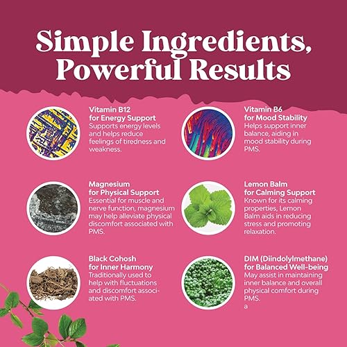 Miniatura 4 de Suplemento avanzado de apoyo para el síndrome premenstrual para mujeres, complejo de alivio del síndrome premenstrual multibeneficio para aliviar el