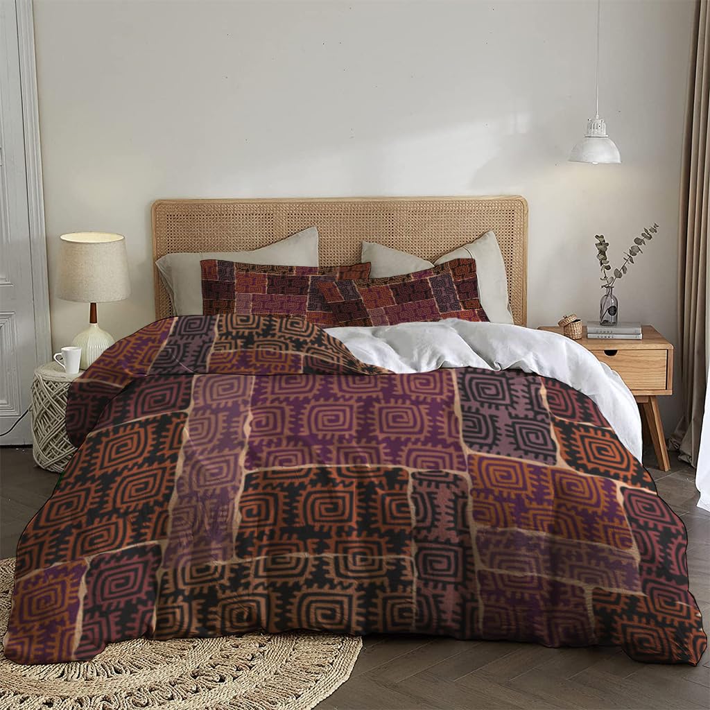 NIBAINLO 布団カバーブラウン トライバル 肌に優しい ピーチスキン加工 掛け布団カバー 和式 洋式 あったか 布団カバーセット リバーシブル ホームステイ ホテル 家庭兼用