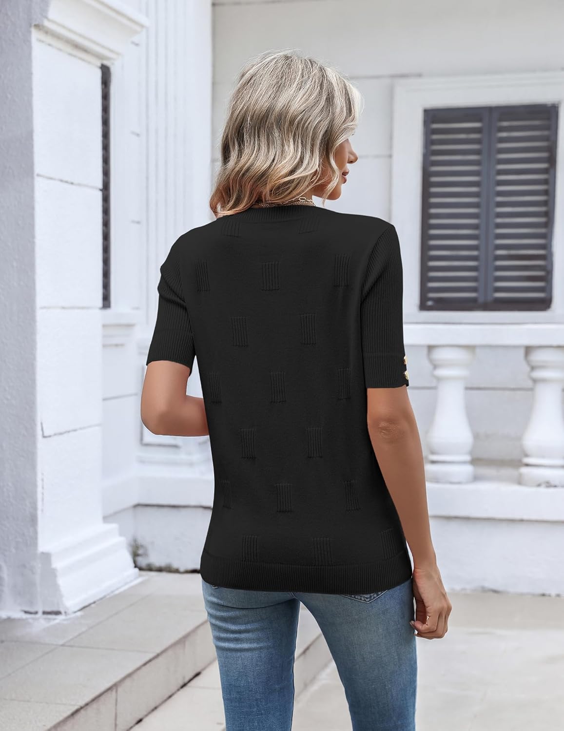 Zeagoo Womens Short Sleeve Sweater 2026 Summer V Neck Lightweight Sweater Tops Dressy Ribbed Knit Outfits with Buttons - Image 2