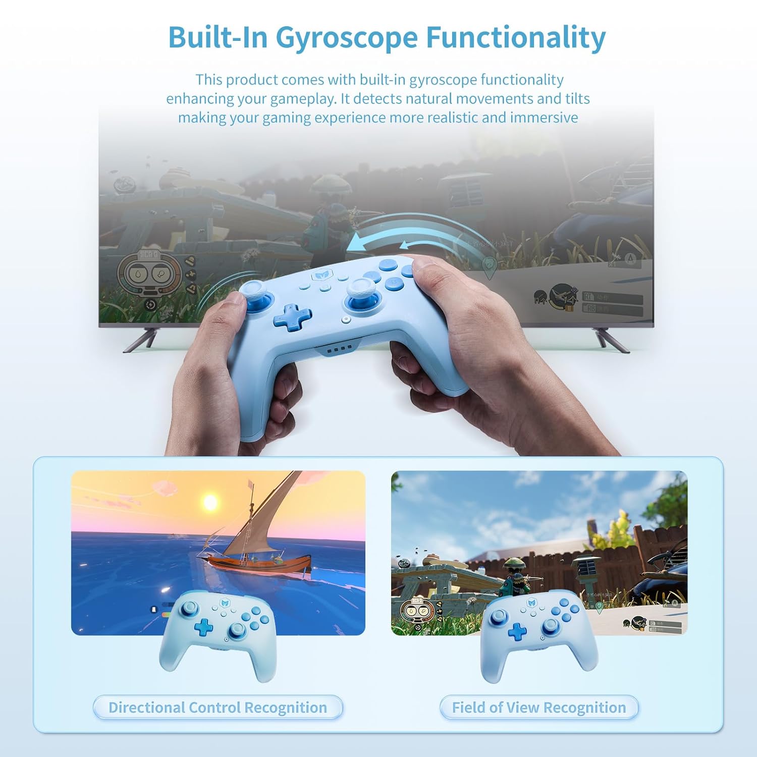 方向制御と視野制御のためのジャイロスコープ機能を示すコントローラ view 認識