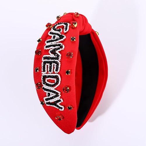 Miniatura 8 de YAHPERN Diadema anudada con perlas de cristal, accesorio para el cabello para el día del partido, rojo 1