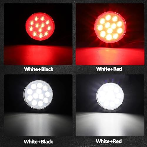 Miniatura 5 de YOMTOVM 2 rojo + 2 blanco 4 '' redondo 12LED remolque luces traseras camiones RV 4 pulgadas redondo LED parada vuelta luces traseras remolque